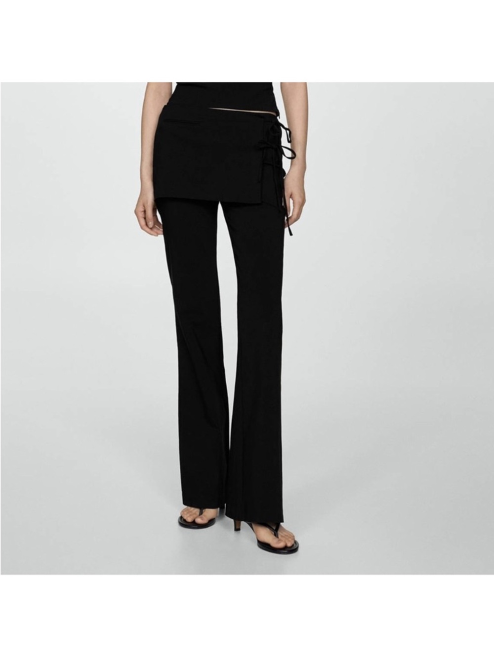 Mango Black Skirted Flare Pants with Side Lace-Up